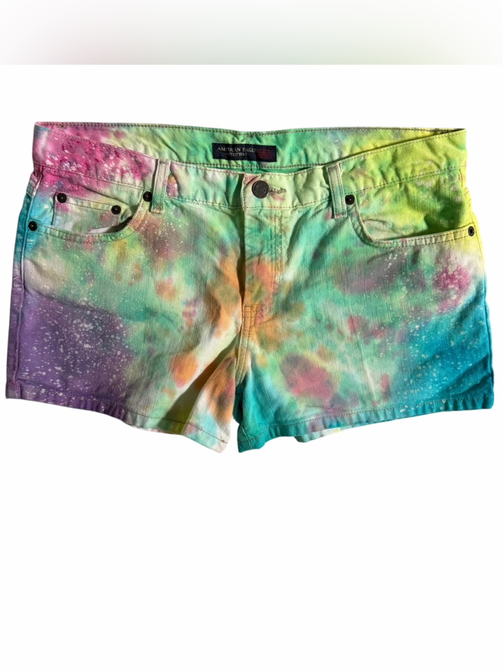 American Eagle Jeans Tie Dye Distressed Denim Shorts Women’s Size 10 Pastel